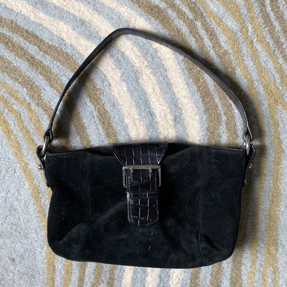 Vintage Lauren Ralph Lauren Suede Crocodile Leather Black Mini Purse Y2K